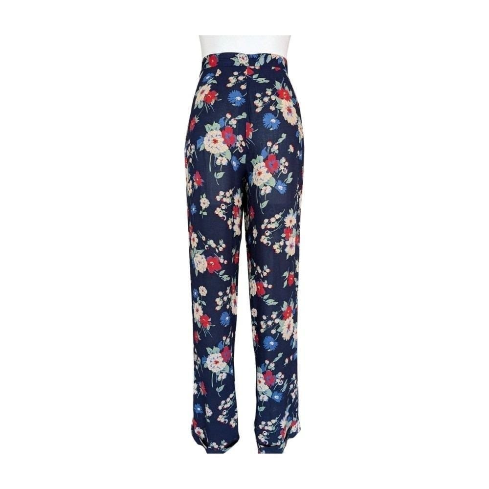 Vintage 90s Ralph Lauren Blue Label Flowy Floral Cuffed Trouser Pants Size 8